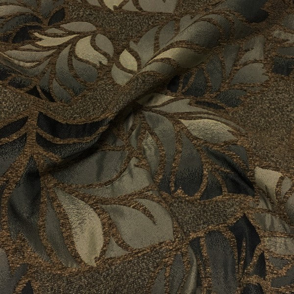 Designer Fabrics G345 54 in. Wide Brown, Metallic Raised Floral Vines  Upholstery Faux Leather 