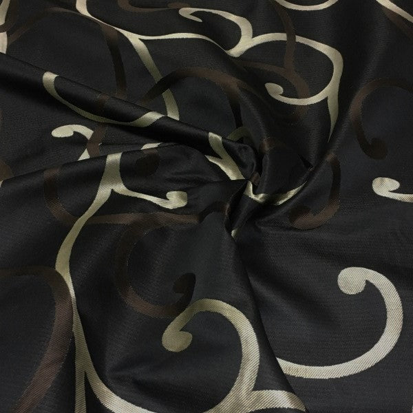 Scrollwork in Black / Tan, Upholstery Fabric, 54 Wide