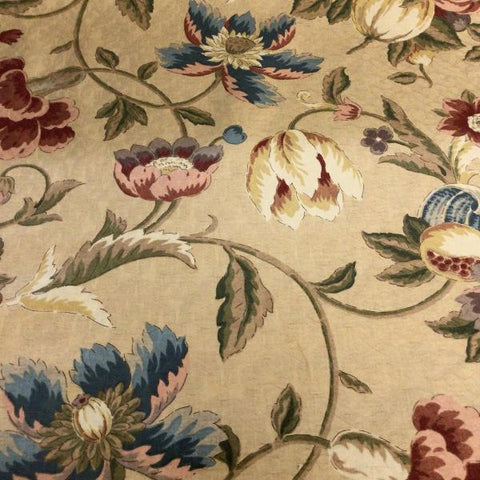 Waverly Beige Red Blue Floral Cotton Print Fabric